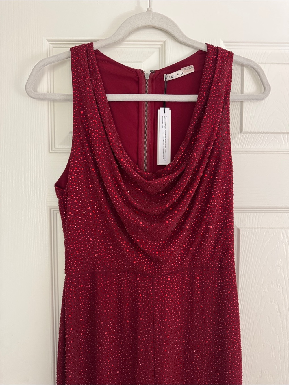 Alice + Olivia Garnet Red Sleeveless Cowl Neck Evening Dress